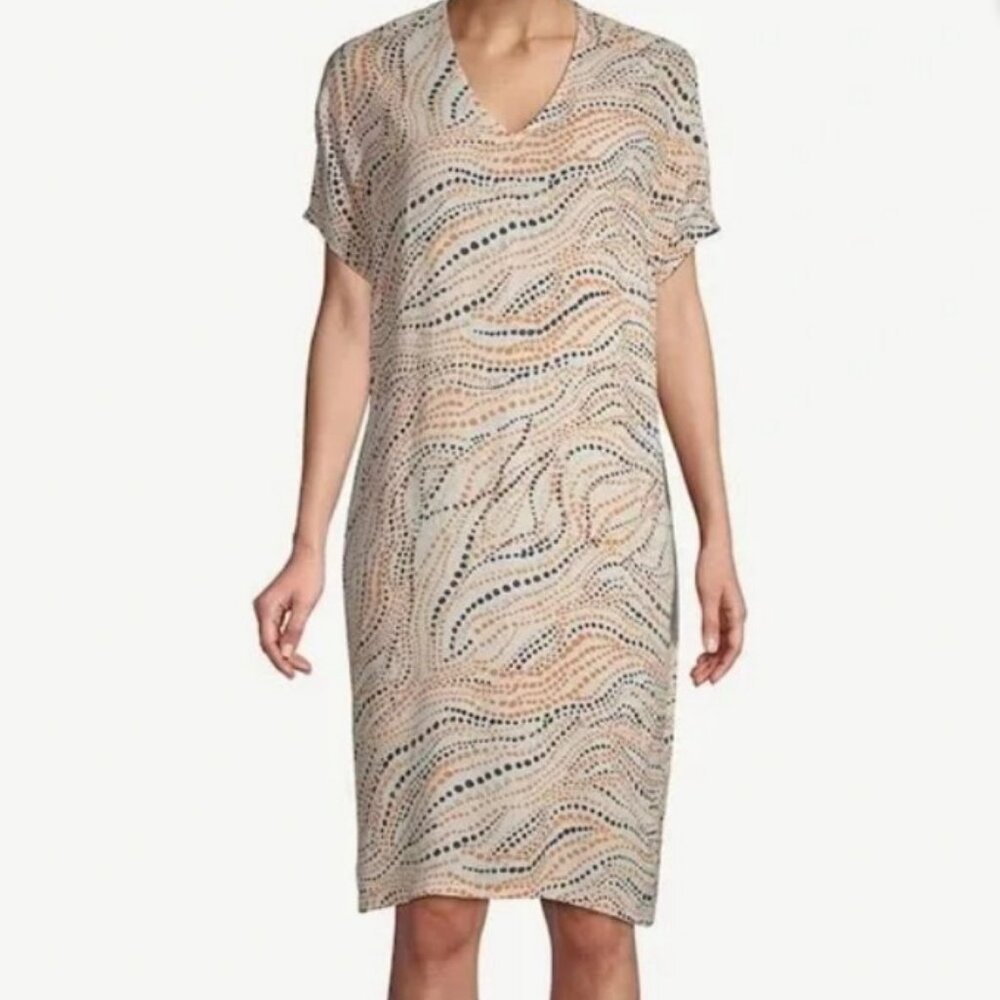 Chico's V Neck Printed  Short Sleeve Below Knee Wedge Dress Size S #1820